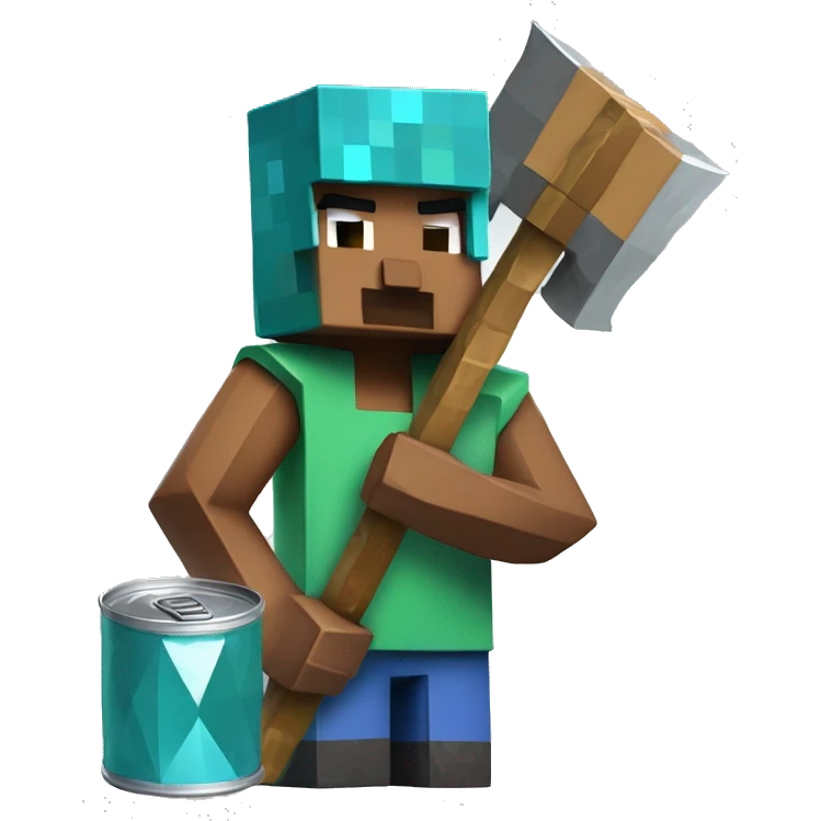A Minecraft figure with a can diamond pickaxe while frowning emoji