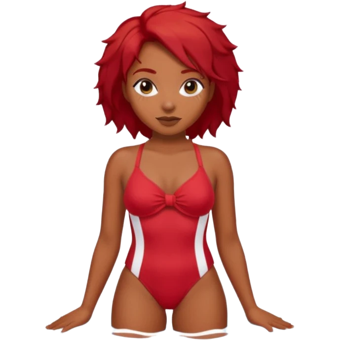 black woman in bathing suits with red hair emoji
