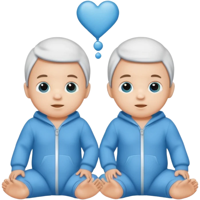 Twin baby boys with blue onesies on emoji