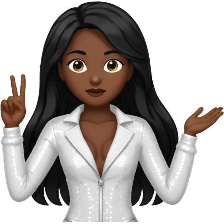 Victory from Vampirella with dark skin, long black hair, white sequin outfit emoji