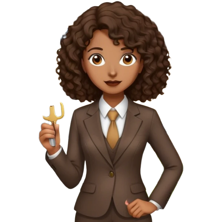 Dark brown lady with medium brown mid length curly hair in real estate job with house and keys emoji