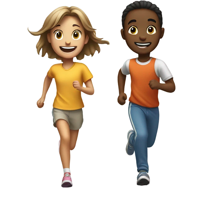 smiling girl with boy portrait running  emoji