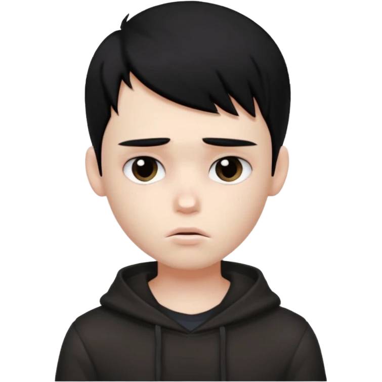 a PRETTY BRATZ boy with black long hair looking sad and covering his face emoji