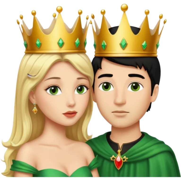 Blonde Queen with crown Green eyes  whole body Kissing man black Hair emoji
