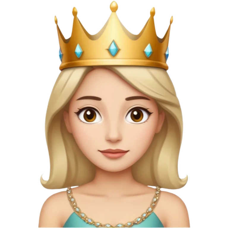 Give me an image of a women wearing neutral makeup with a crown. She is looking very smug emoji
