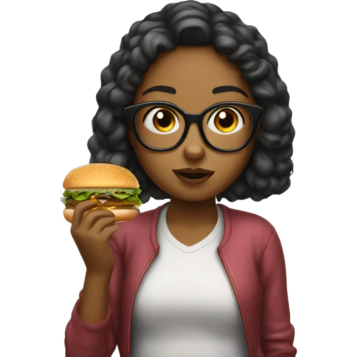 Girl in glasses eating burger emoji