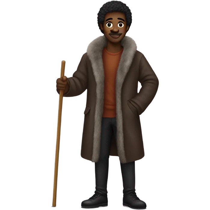 black guy in fur coat with cane emoji