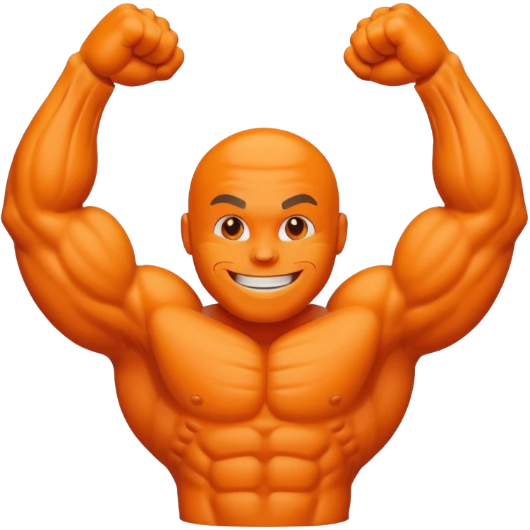 a Orange with muscular arms and face expression emoji
