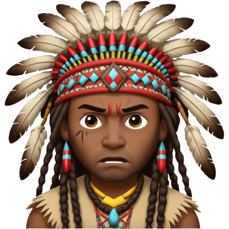 Black American man dark brown with dreads with a American Indian headdress with a mad face  emoji