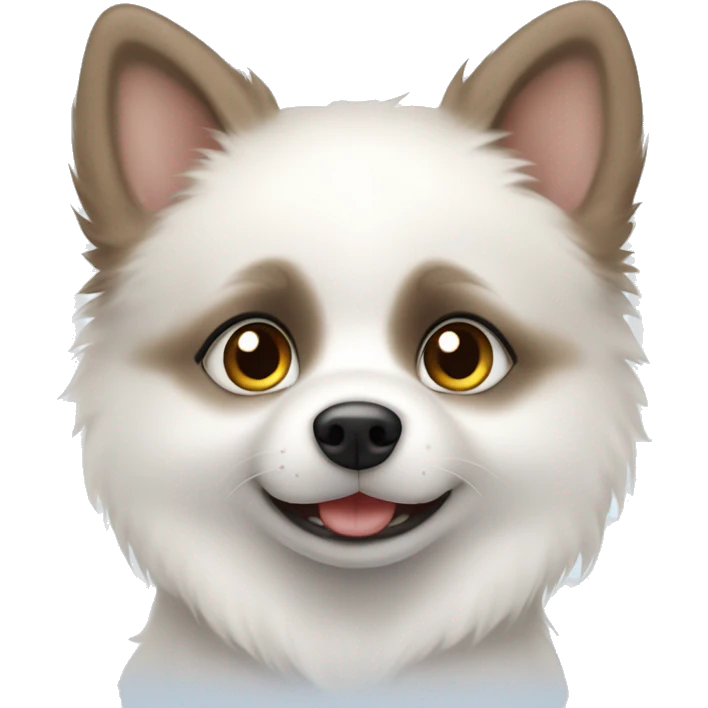 white pomsky puppy with brown ears and eyes emoji