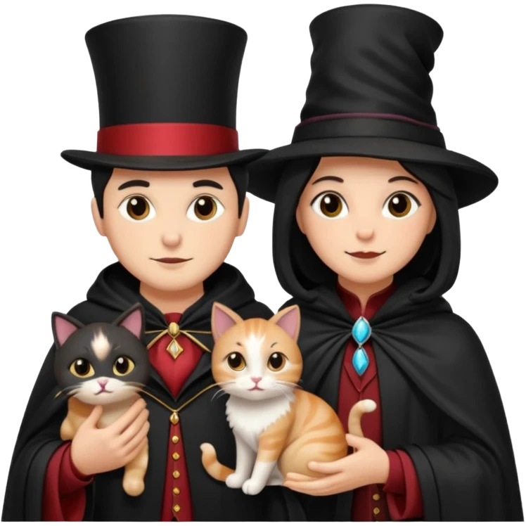 magician couple and their pet cat emoji