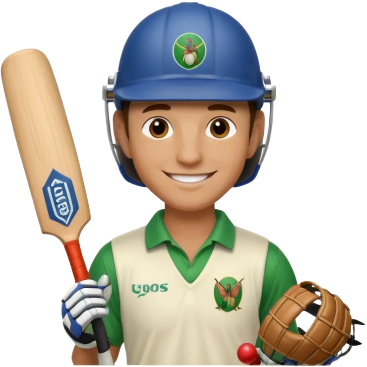 i want a emoji suitable for a logo s well.
it should contain a man holding cricket bat and is wearing all the cricket accessories emoji