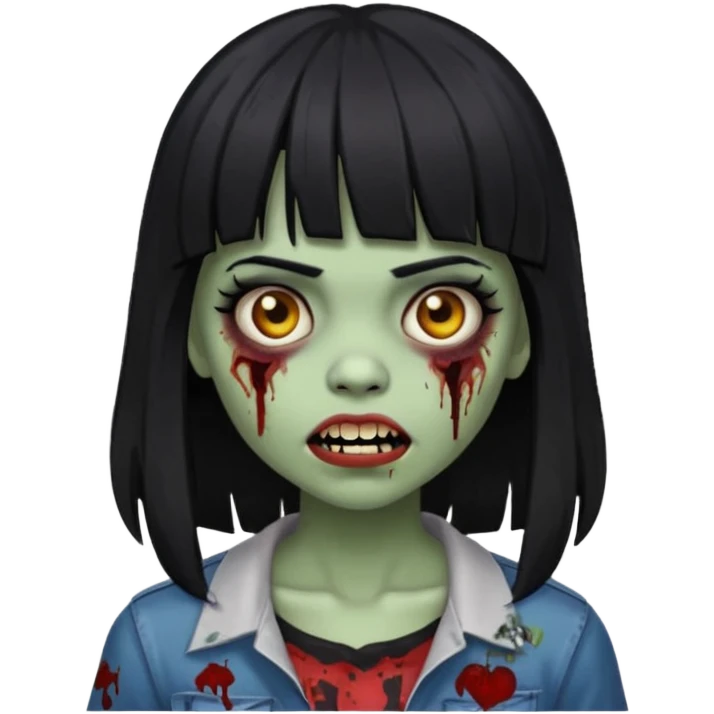 Lightskin girl gothic zombie with black hair with bangs and black teeth emoji