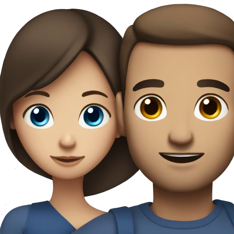 Blue eyed brown hair man hugging a dark haired dark eyes woman emoji
