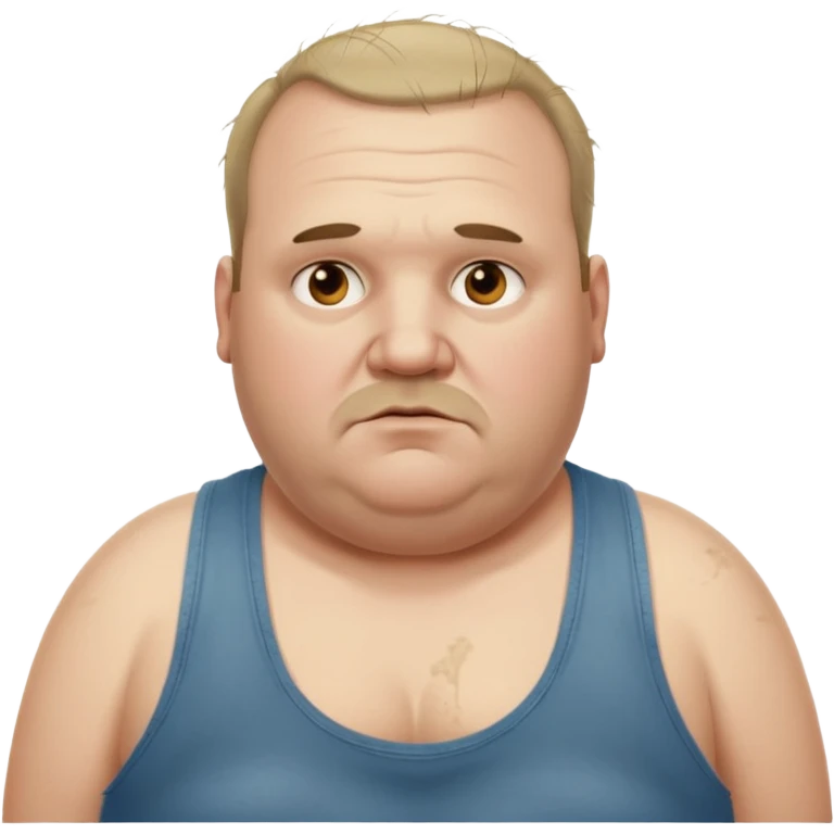 very  obese middle aged white man in wifebeater with  dirty appearance. His hair is very greasy and balding emoji