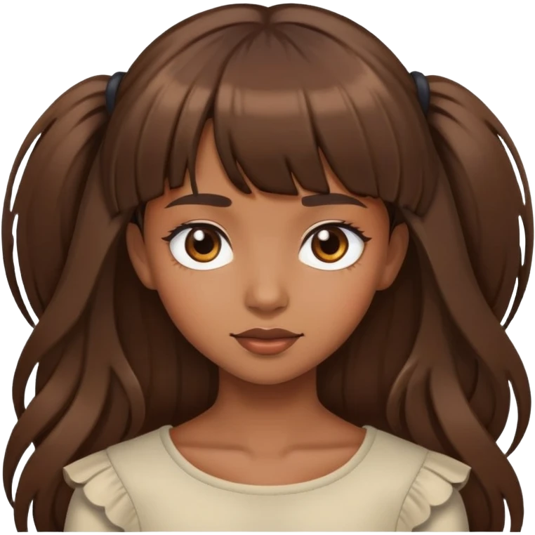 Brown girl with bangs long hair emoji