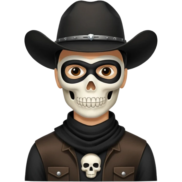 🤠+💀, colocar uma máscara preta no pescoço  emoji