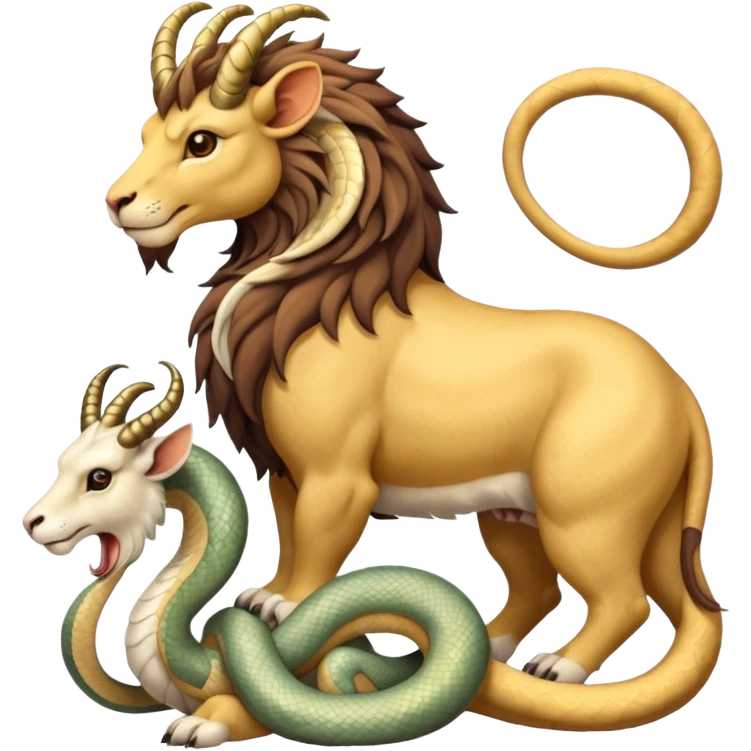 mythical chimera with lion, goat, and snake, soft muted colors emoji