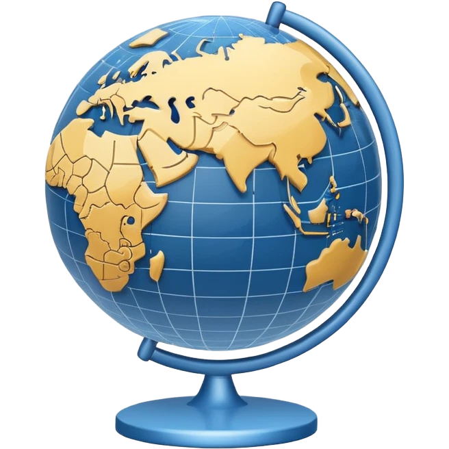 Minimal 3D emoji style globe combined with stock market chart, global financial market icon, clean professional look, neutral blue and gray tones, simple shading, transparent background, modern design, no flags, no text emoji