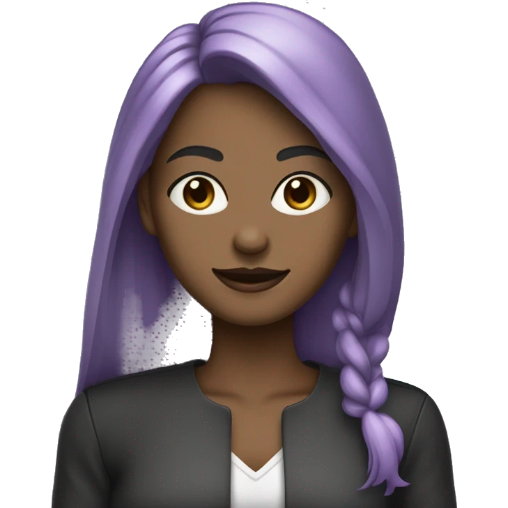 Mulher morena com óculos de grau roxo,  cabelo preto liso longo  emoji