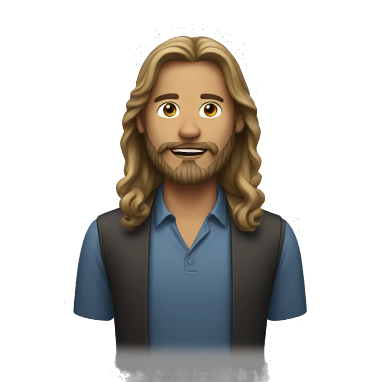 Man with long hair and beard filming emoji