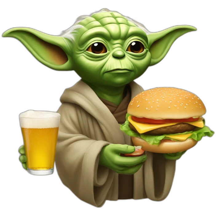 yoda qui bois une biere et mange un burger emoji