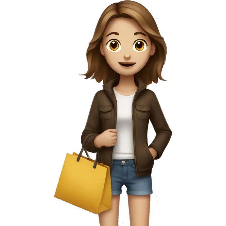 Slender brown-haired girl with bags from the store emoji
