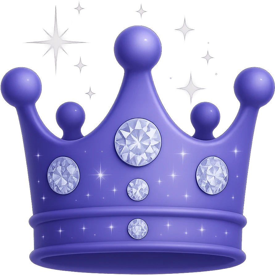 Create an elegant and unique 3D purple crown with color #7986cb, keeping the diamonds and sparkling effects. The style should resemble apple emoji style. Remove the background. emoji
