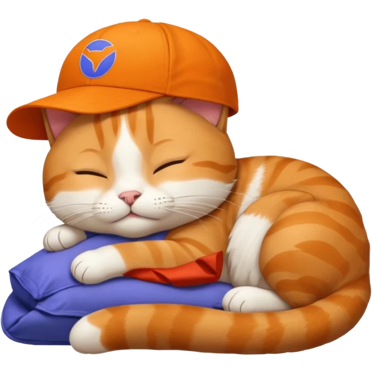 emoji of sleeping cat,it has on his head FedEx delivery cap emoji