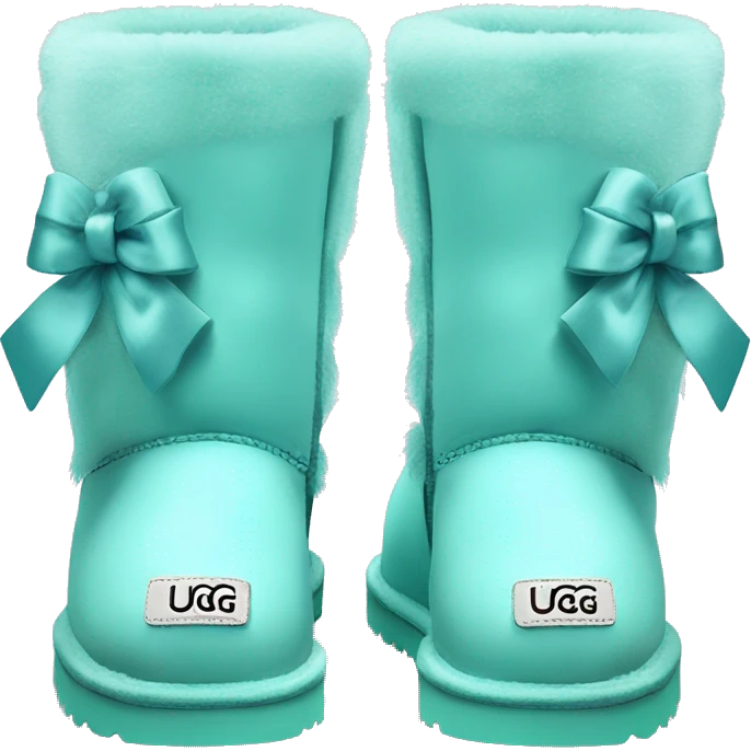 Realistic pair of tiffany blue fur Ugg boots  with ribbon bows. emoji