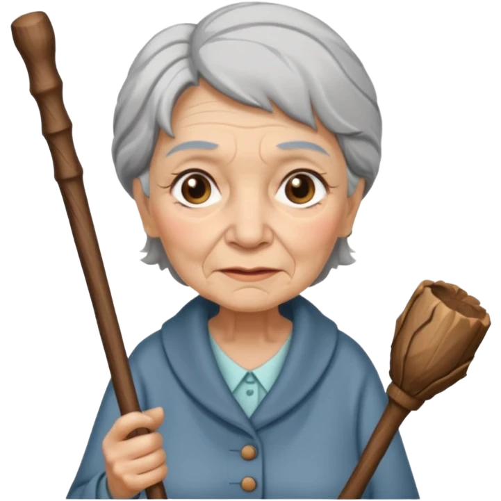 old woman with walking stick emoji
