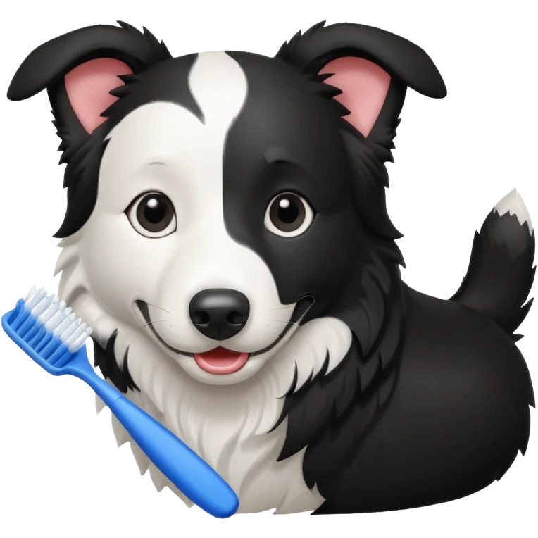 border collie black and white holding a blue toothbrush emoji