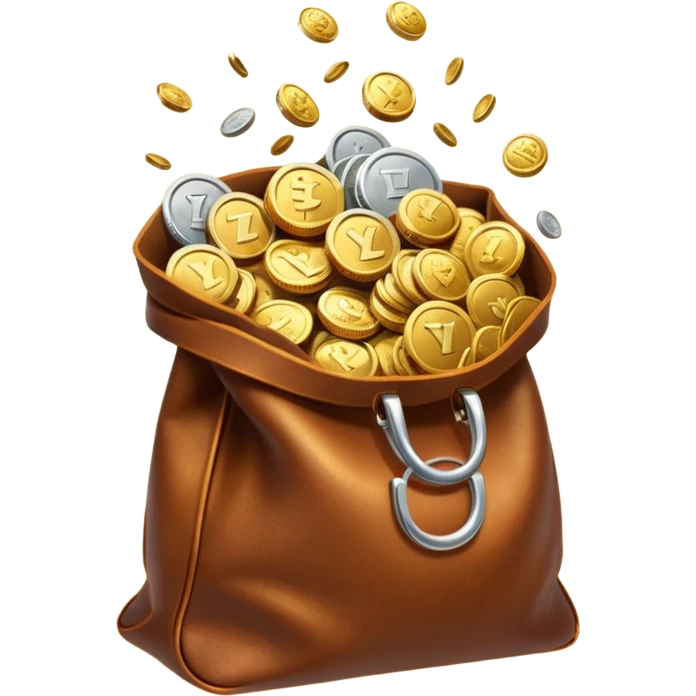 Gradient coins  inside a brown leather bag emoji
