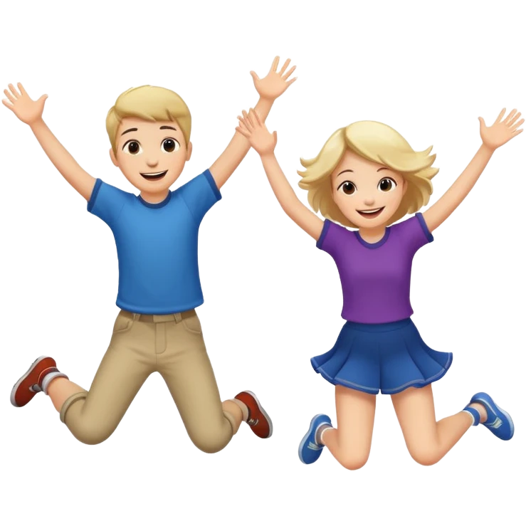 Boy and girl jumping for joy emoji