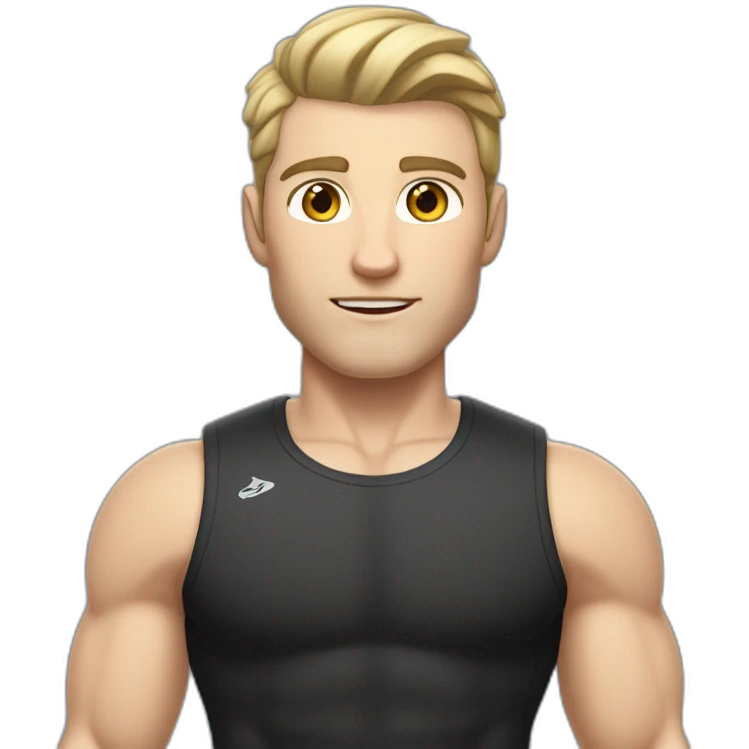 Pale skinned Fit Man With the biceps and dark brown hair in black shirt, gray sports shorts and white Sneakers emoji