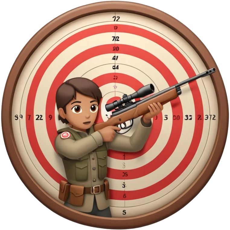 A precision shooter aiming with a rifle at a target, showcasing steady hands and concentration. The target is clearly visible, with concentric rings, symbolizing accuracy and control in a professional shooting range setting. emoji