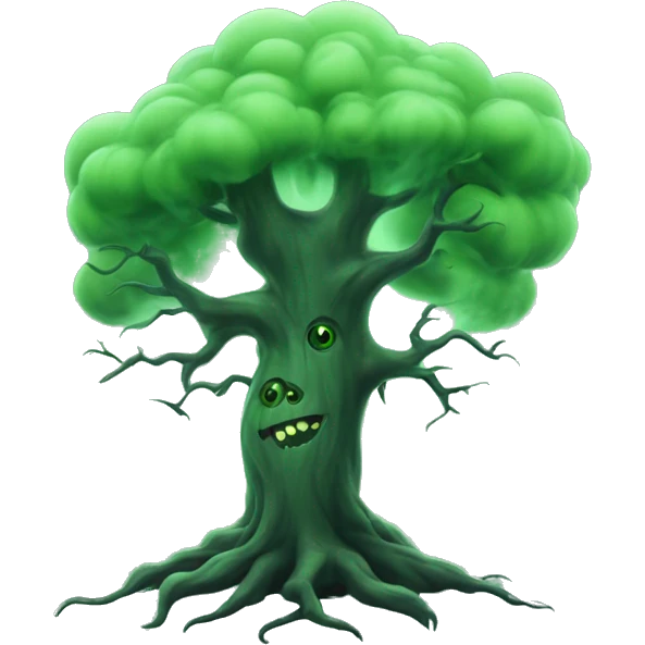 Creepy haunted tree with green smoke emoji