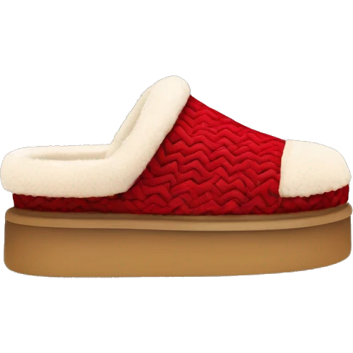 Ugg Camel slip-on slippers. A very thin red zig-zag woven line only encircling the top cuff, and a high chunky thick platform sole. emoji