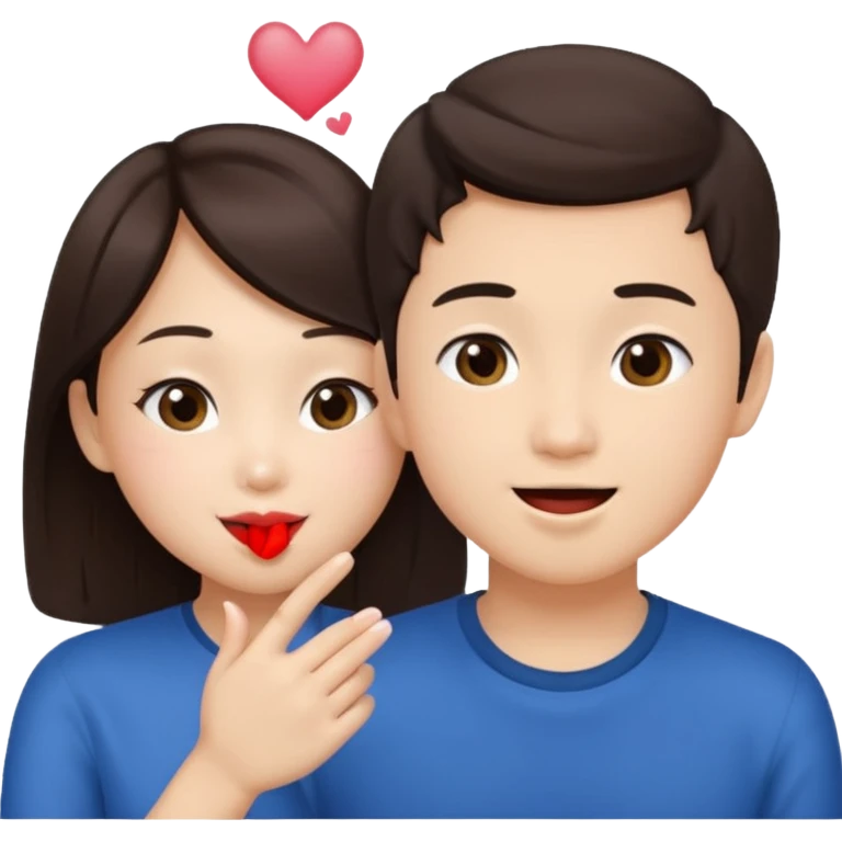 Asian girl blowing kiss to brunette boy  emoji
