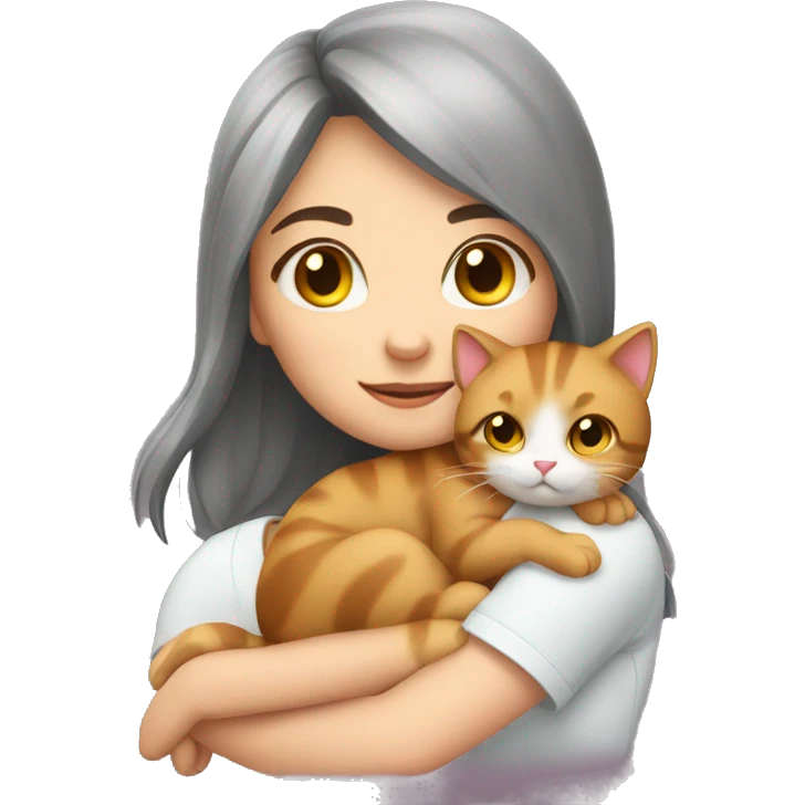 Girl cuddle taby cat emoji