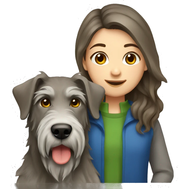 brown hair girl and Irish wolfhound dog  emoji