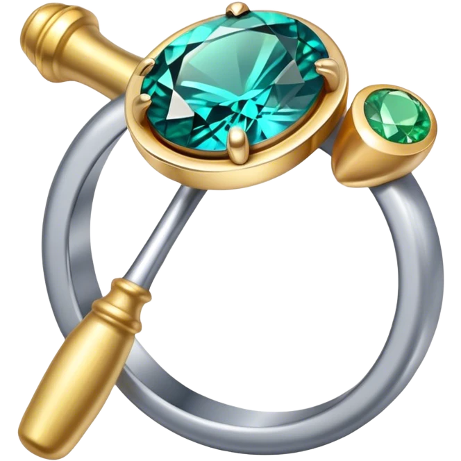 Create a bright and eye-catching emoji symbolizing jewelry craftsmanship and the art of making jewelry. Include a sparkling gemstone, a delicate ring, and tools like a hammer or chisel. The design should be elegant, with fine details and a luxurious feel, representing the precision and artistry of jewelry making. Use vivid colors like gold, silver, and deep jewel tones for the gemstone. Ensure the icon has a transparent background. emoji