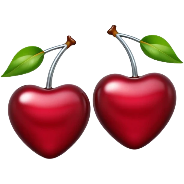 A pair of cherries emoji made of liquid silver chrome, smooth rounded shapes, glossy metallic surface, subtle sensual vibe, luxury sexy aesthetic, iOS emoji style, centered, clean white background emoji