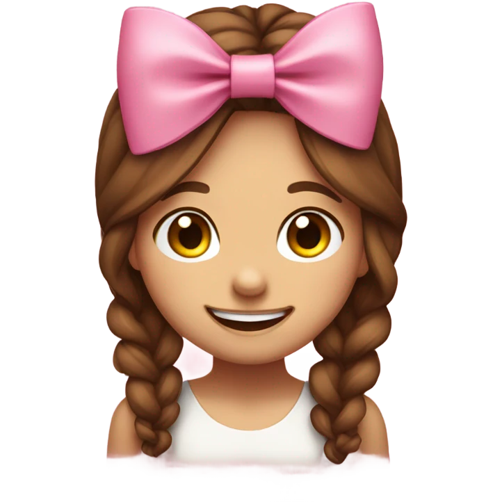 Pink bow on head of girl with brown hair and he giggling  emoji