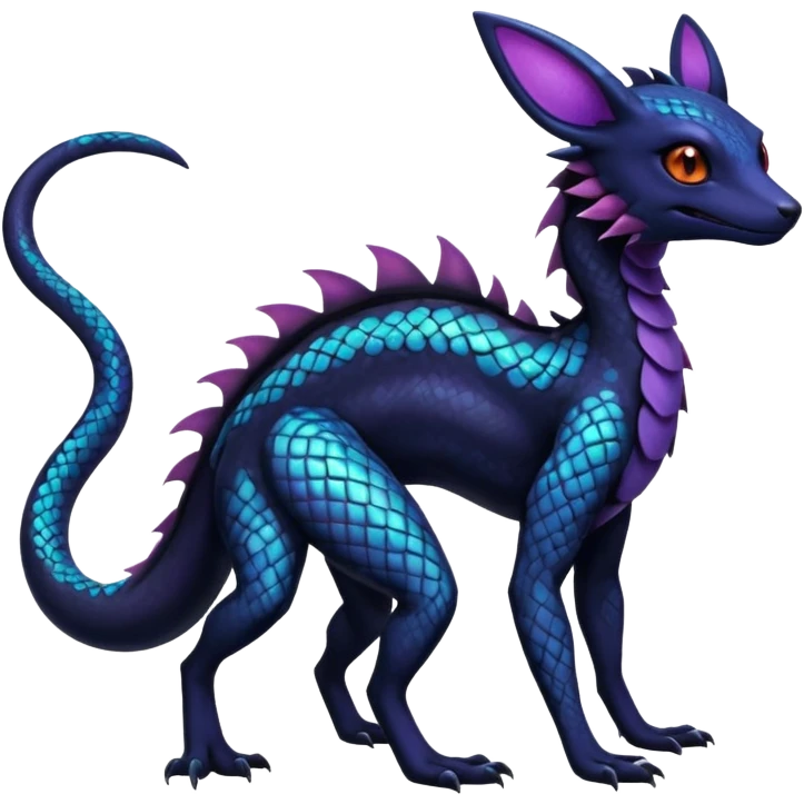 Anthropomorphic Scaley Exotic Salandit-Noibat-Umbreon-Fakémon-hybrid-creature (full body)  emoji