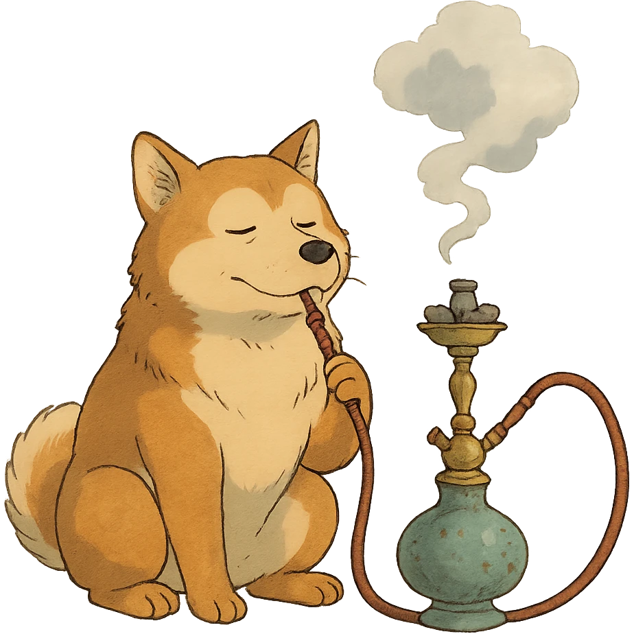 ghibli style dog smoking shisha emoji