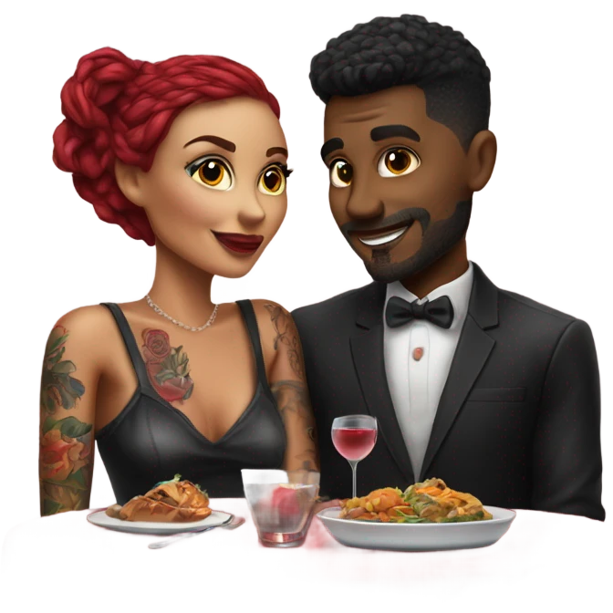 Romantic dinner date with hyper Realistic tattooed couple in love  emoji