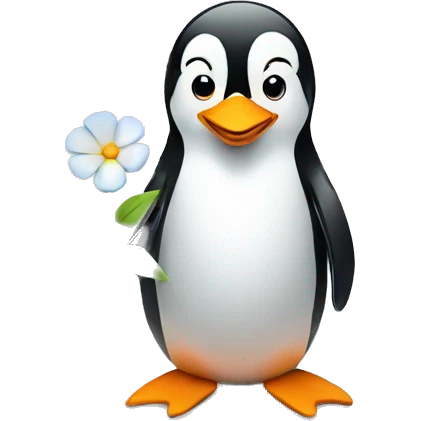 penguin holding flower and thumbs up emoji