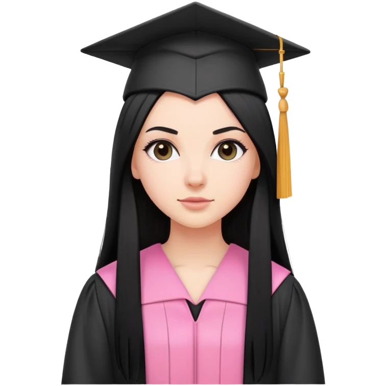 White girl with long straight black tine wearing pink graduation clothes emoji
