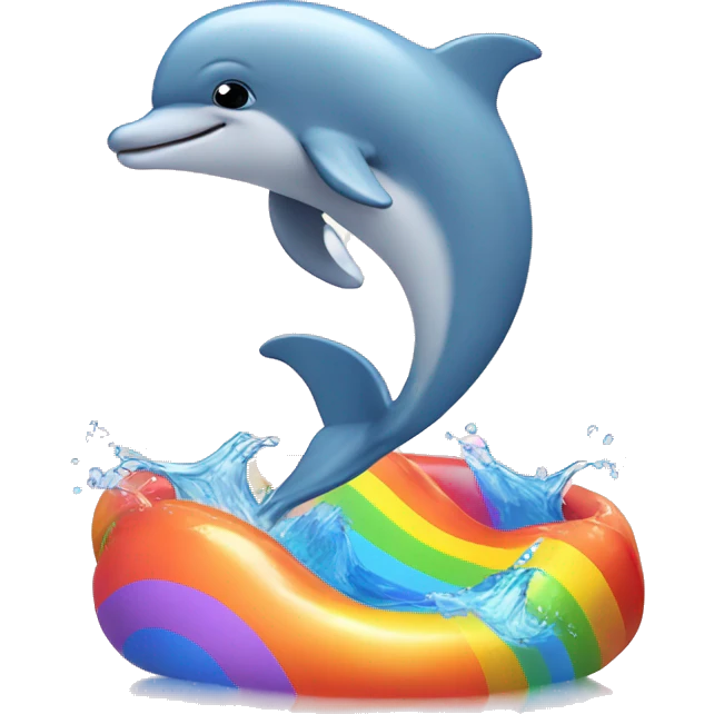 Dolphin swimming in a rainbow pool  emoji